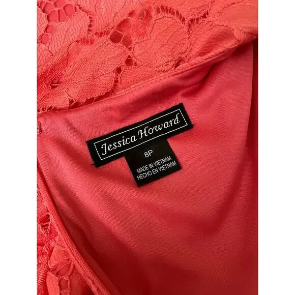 Jessica Howard Lace Coral Shift Dress A-line Women's Size 8P - Picture 6 of 11